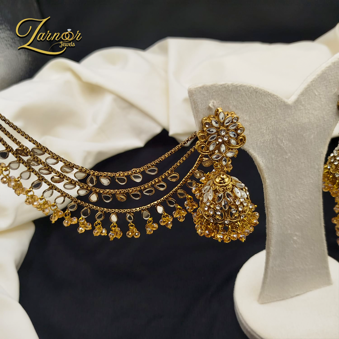Heavy kundun jhumki with 3 line Sahara