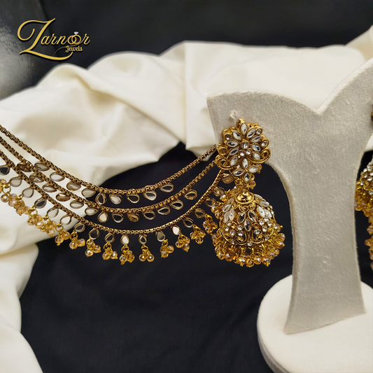 Heavy kundun jhumki with 3 line Sahara