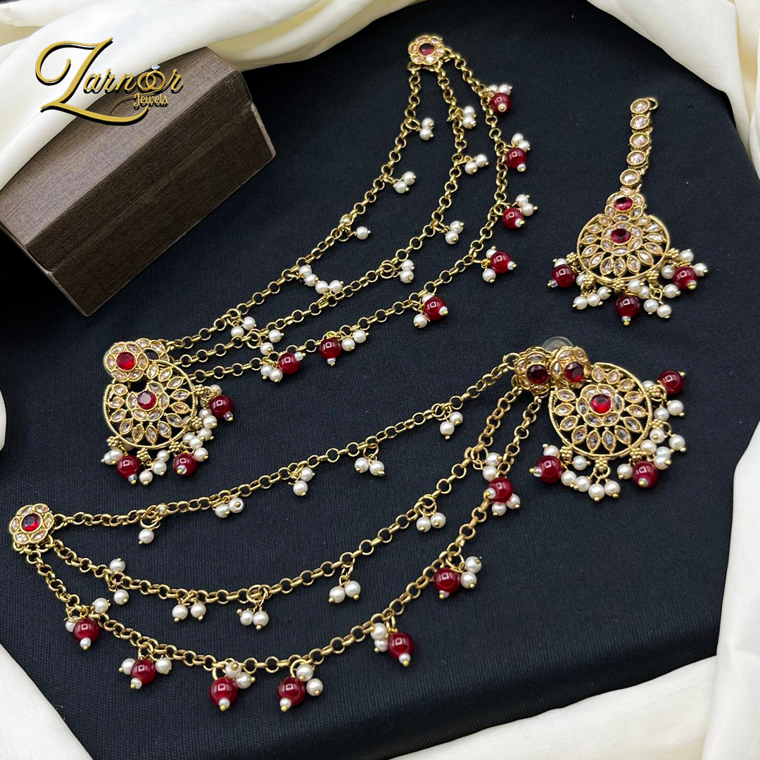 Elegant earrings tika with 3 premium  look 3 layers Sahara