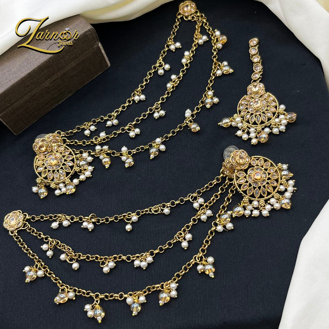 Elegant earrings tika with 3 premium  look 3 layers Sahara
