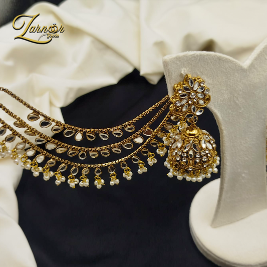 Heavy kundun jhumki with 3 line Sahara