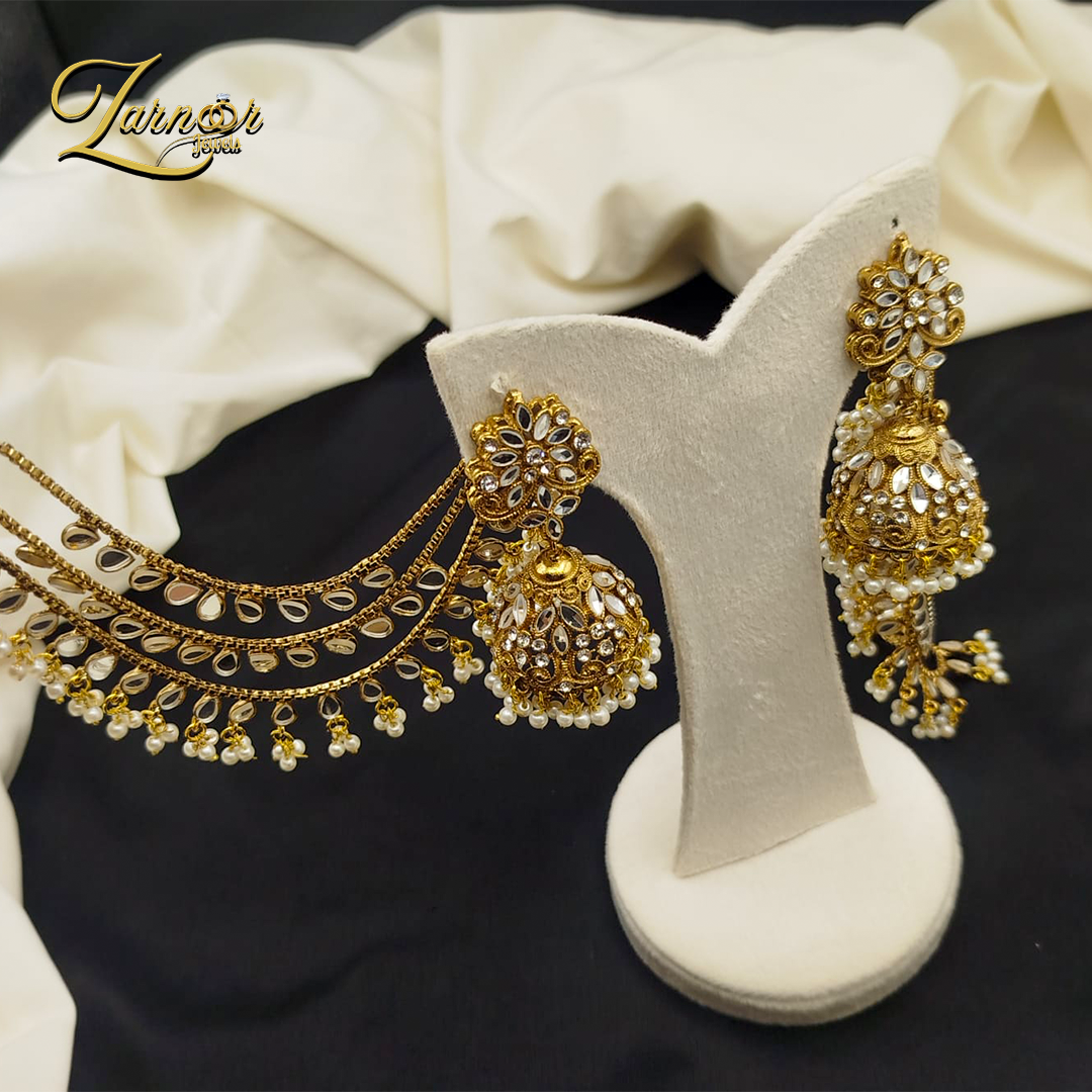 Heavy kundun jhumki with 3 line Sahara