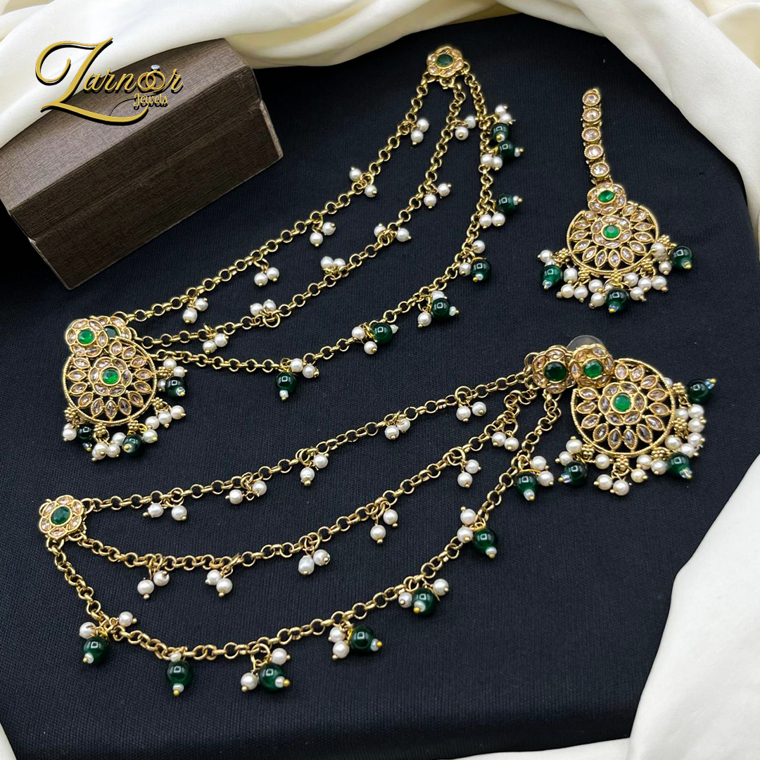 Elegant earrings tika with 3 premium  look 3 layers Sahara